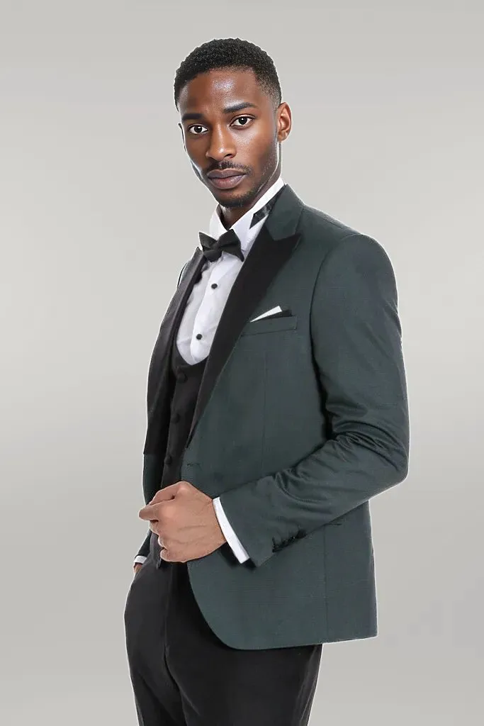 Dot Patterned Dark Green Men Tuxedo - Wessi