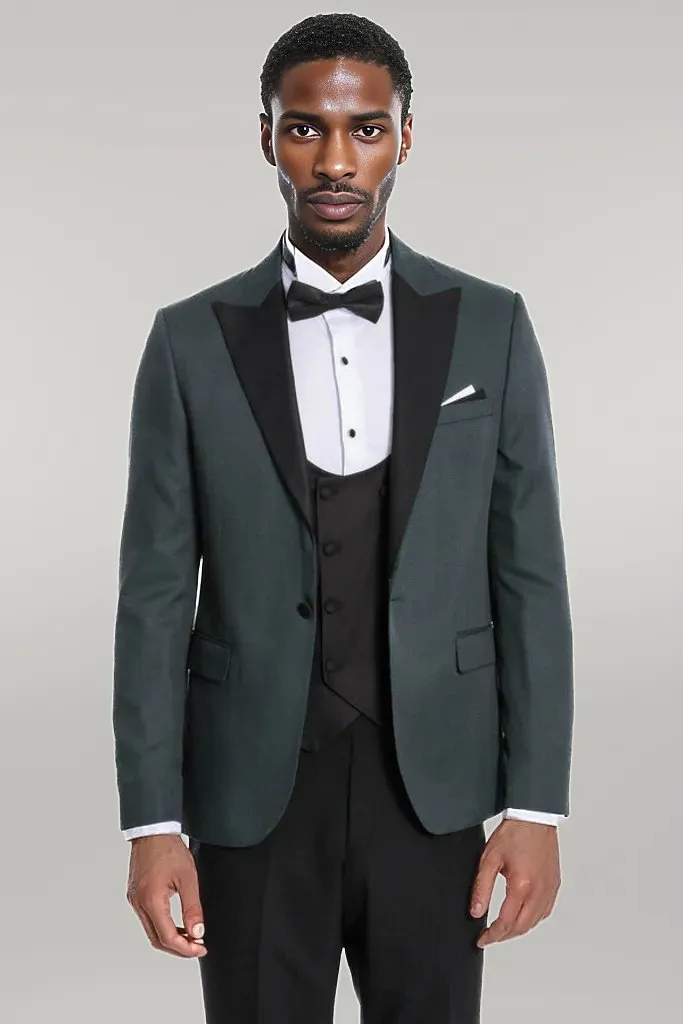 Dot Patterned Dark Green Men Tuxedo - Wessi