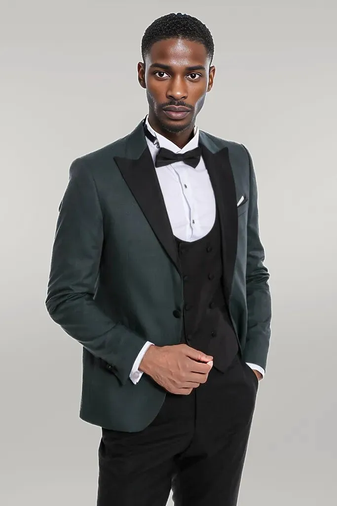 Dot Patterned Dark Green Men Tuxedo - Wessi