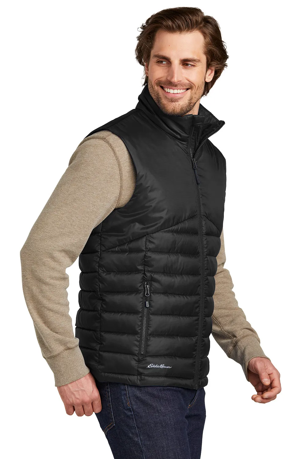 Eddie Bauer Mens Water Resistant Quilted Full Zip Vest - Deep Black