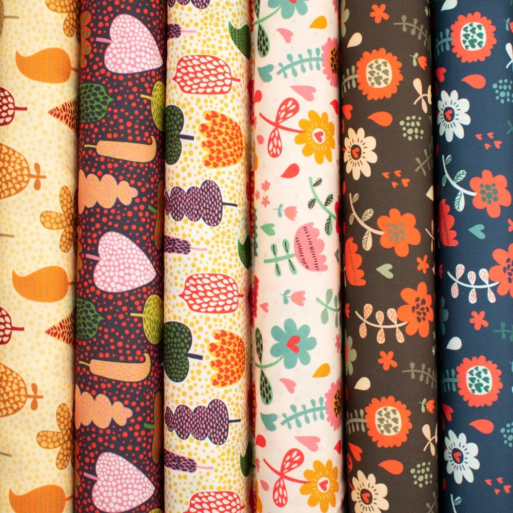 Flowers & Birds Cartoon Collection  #13 Orange Flower & Heart on Brown Cotton Prints