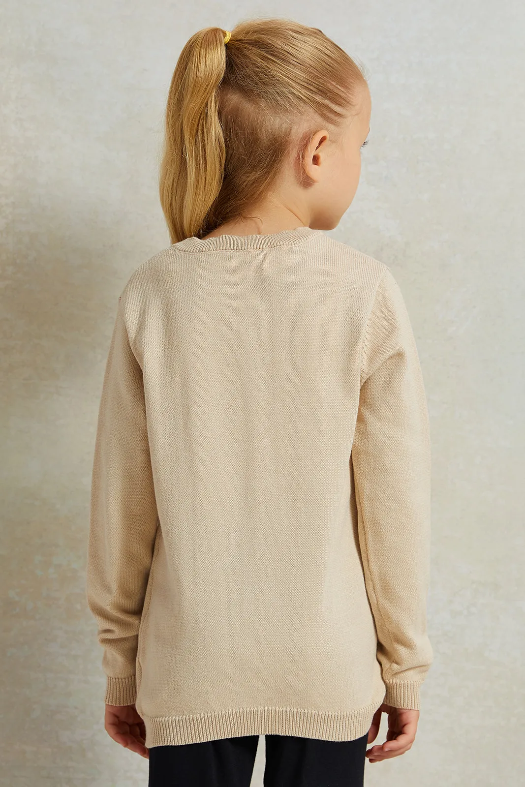 Girls Beige Knitted Cardigan