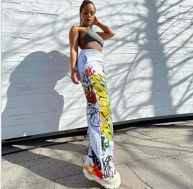 Glow Chic's Spray Paint Print High-Waist Wide-Leg Pants