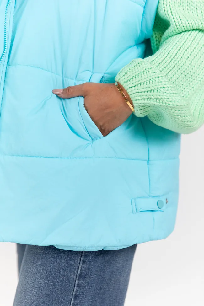 Going Upstate Blue Oversized Puffer Vest SALE