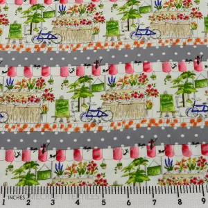 Grey Summer Market Stripe Cotton Print