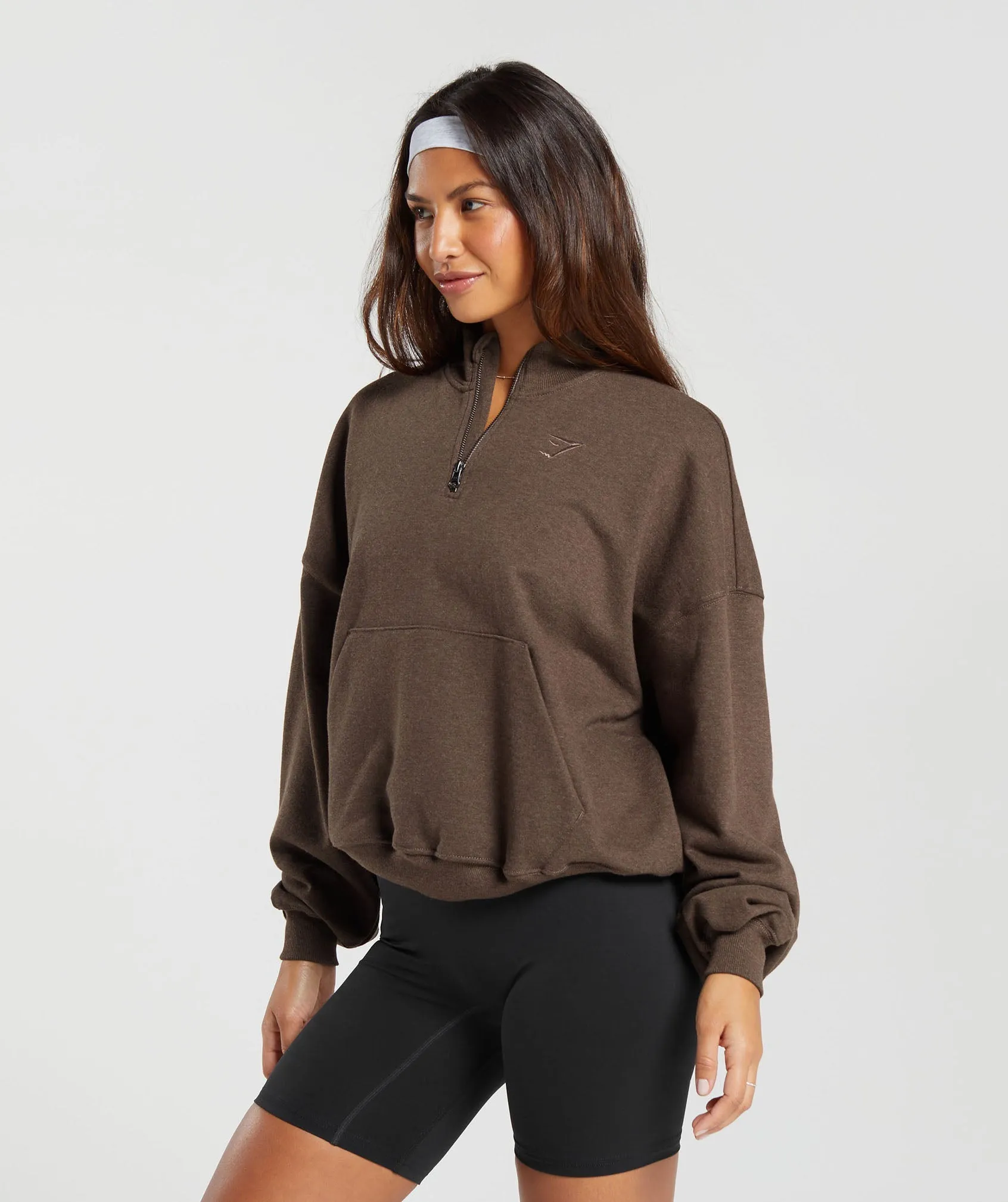 Gymshark Rest Day Sweats 1/2 Zip Pullover - Cozy Brown Marl