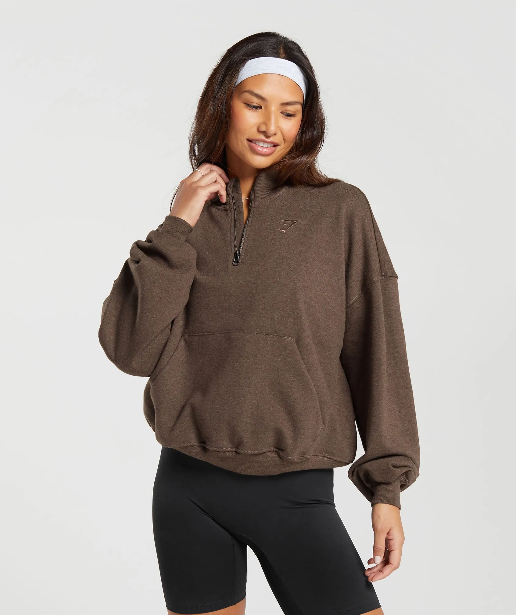 Gymshark Rest Day Sweats 1/2 Zip Pullover - Cozy Brown Marl