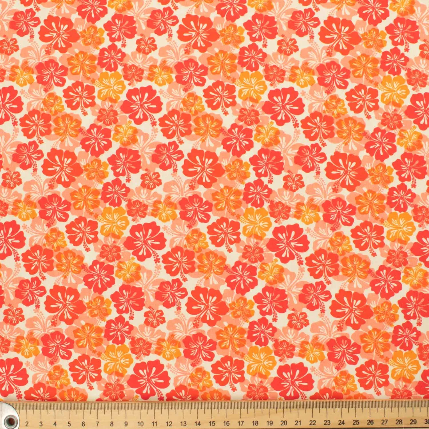 Hawaii Style Collection #19 Red & Orange Poppy Flower on Cream Cotton Prints