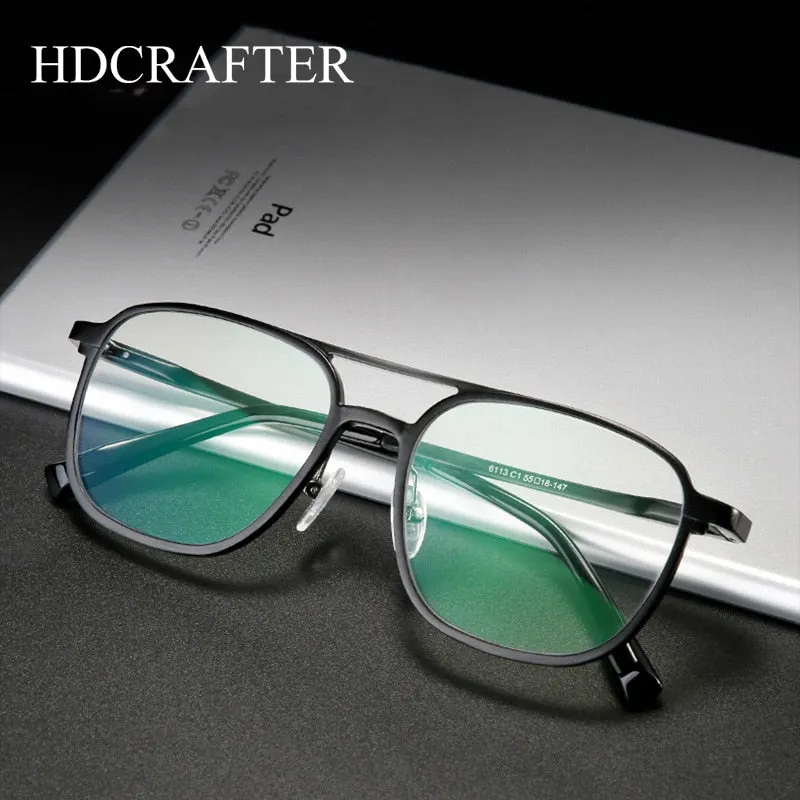 Hdcrafter Unisex Full Rim Square Pilot Aluminum Double Bridge Frame Eyeglasses 6113