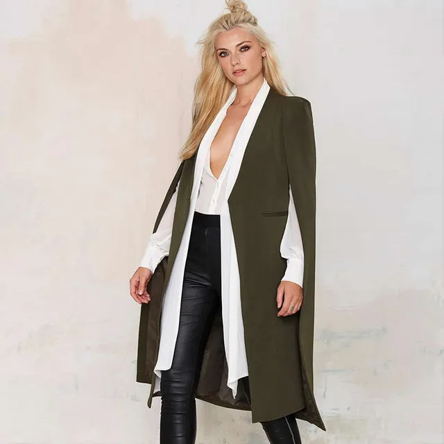 HDY Haoduoyi 2016 Women Casual Open Front Blazer Suits with Pocket Cape Trench Coat Duster Coat Longline Cloak  Poncho Coat