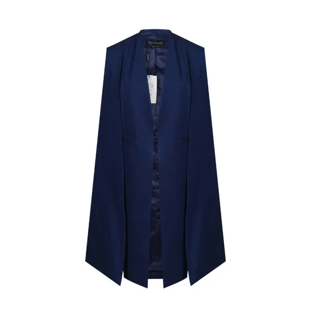 HDY Haoduoyi 2016 Women Casual Open Front Blazer Suits with Pocket Cape Trench Coat Duster Coat Longline Cloak  Poncho Coat