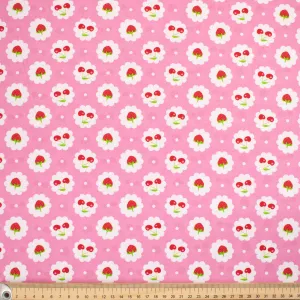 Indie Pop Strawberry Collection #07 Strawberry & Cherry on Pink Cotton Prints