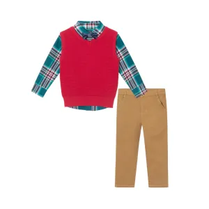 Kids (2-4) Buttondown & Sweater Vest Set | Festive Plaid