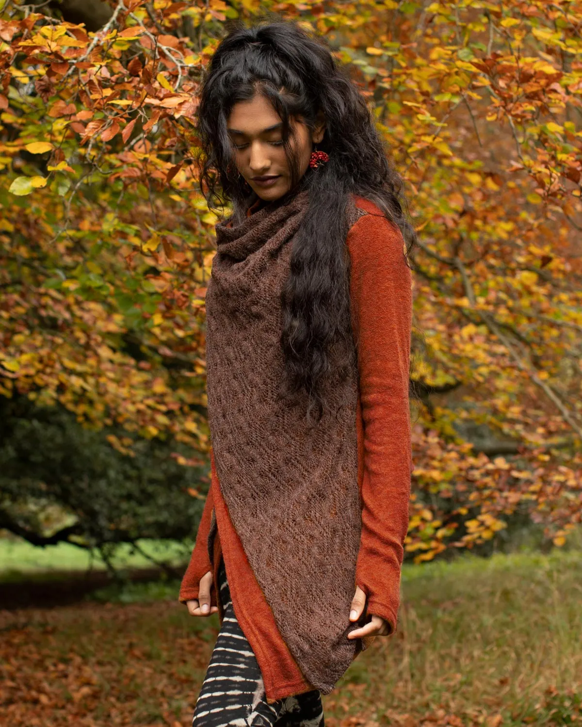 Lace Crochet Crossover Cardigan Sienna/Brown