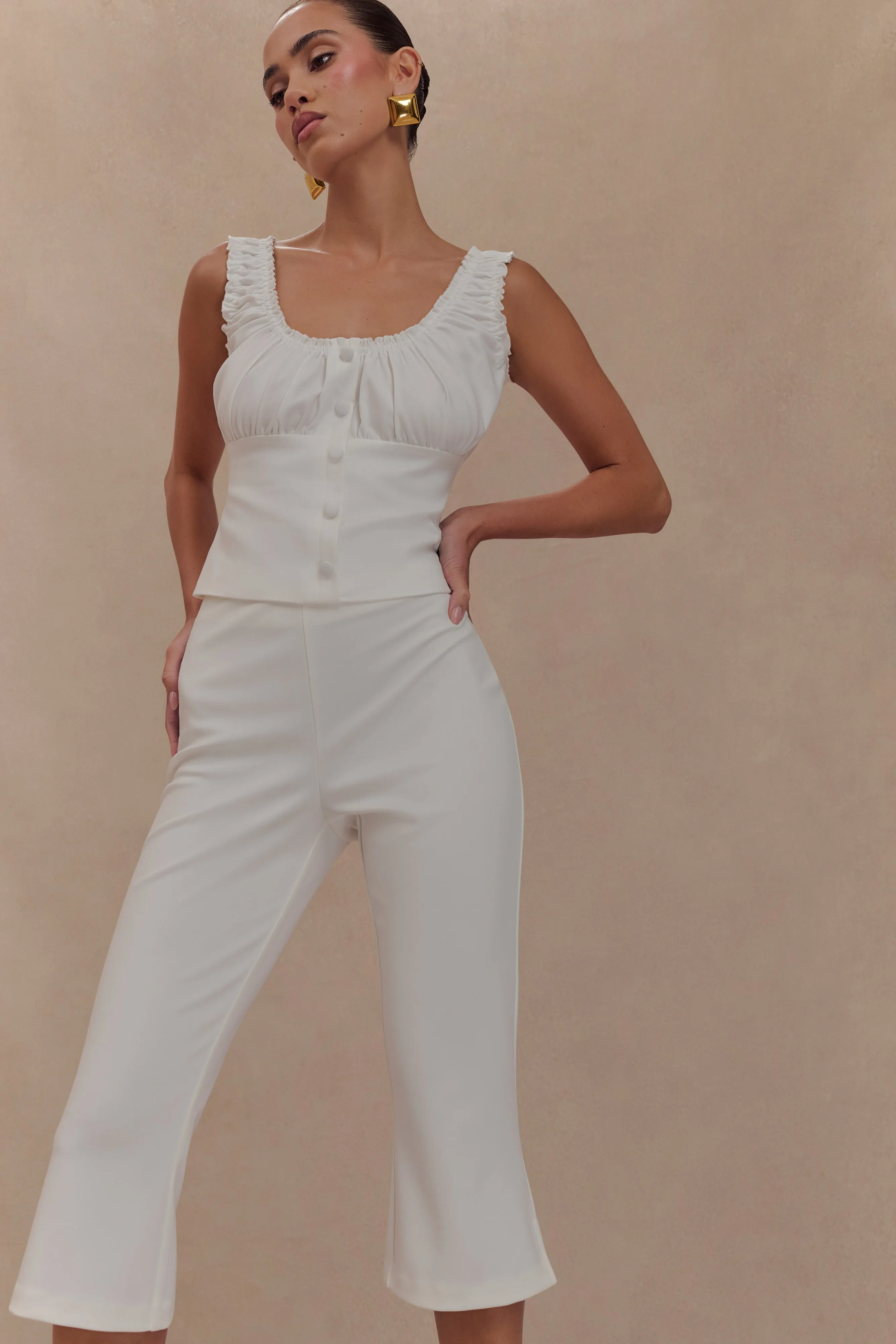 Layla Flared Crepe Capri Pants - White