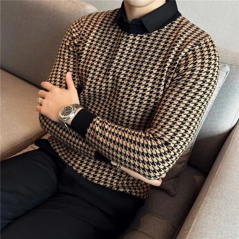 Luxury Men's Thermal Knit Sweater Slim Fit High Quality Shirt Collar Pullover