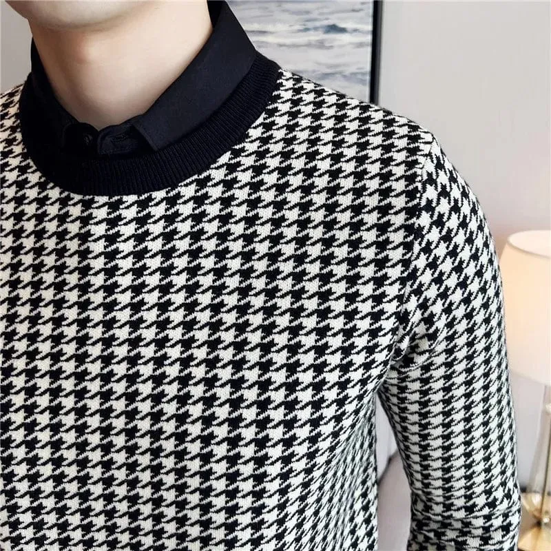 Luxury Men's Thermal Knit Sweater Slim Fit High Quality Shirt Collar Pullover