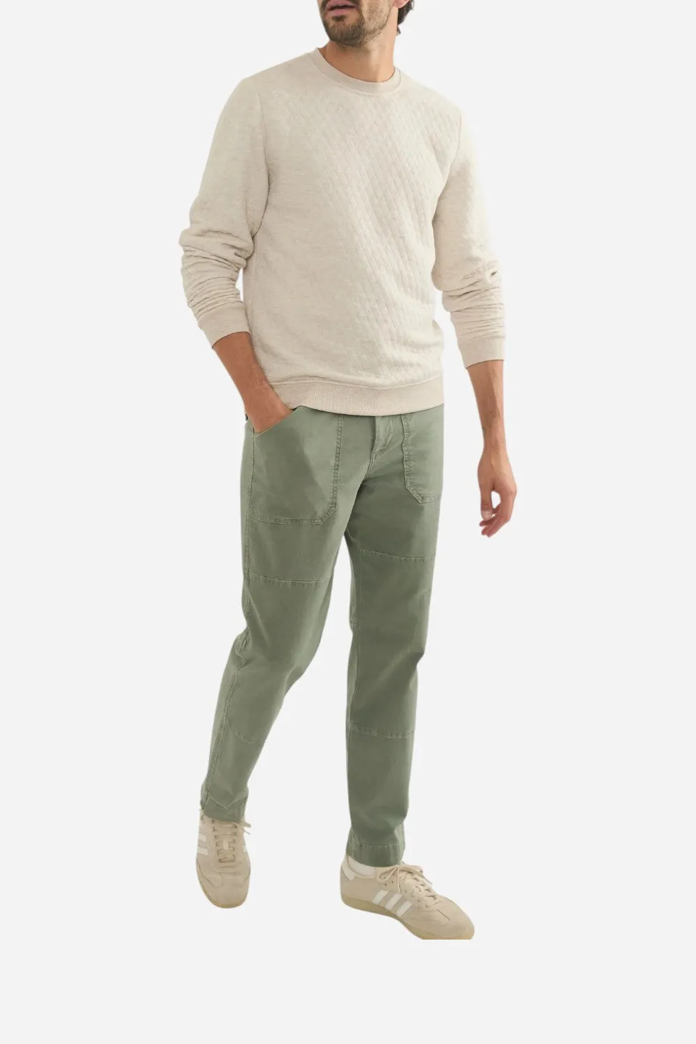 Marine Layer Corbet Quilted Crewneck in Dark Oat Heather