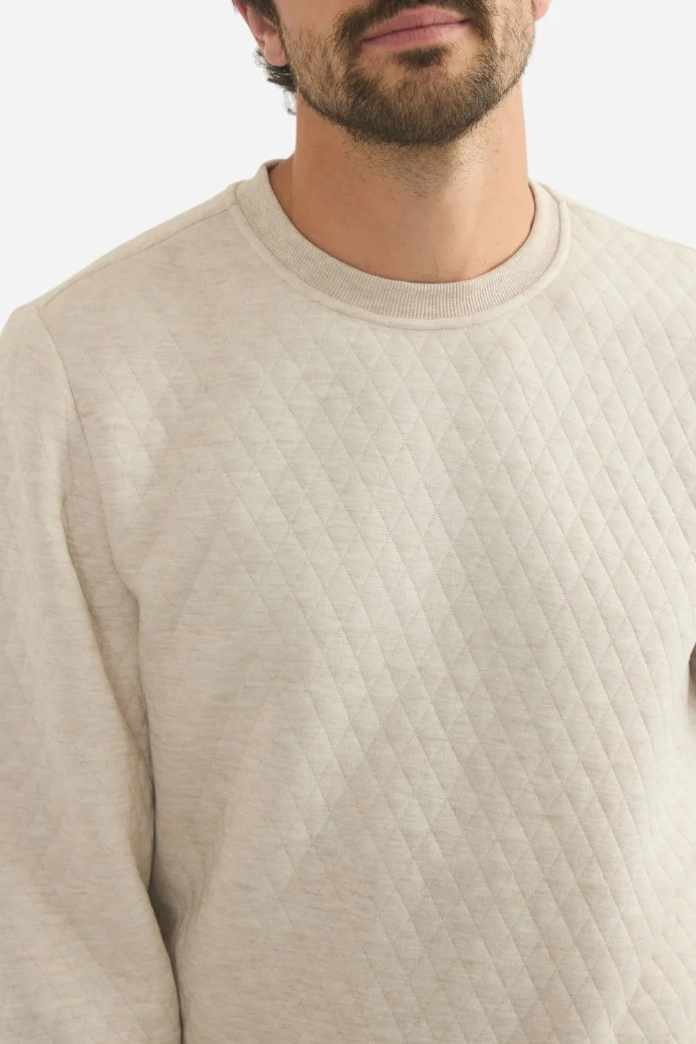 Marine Layer Corbet Quilted Crewneck in Dark Oat Heather