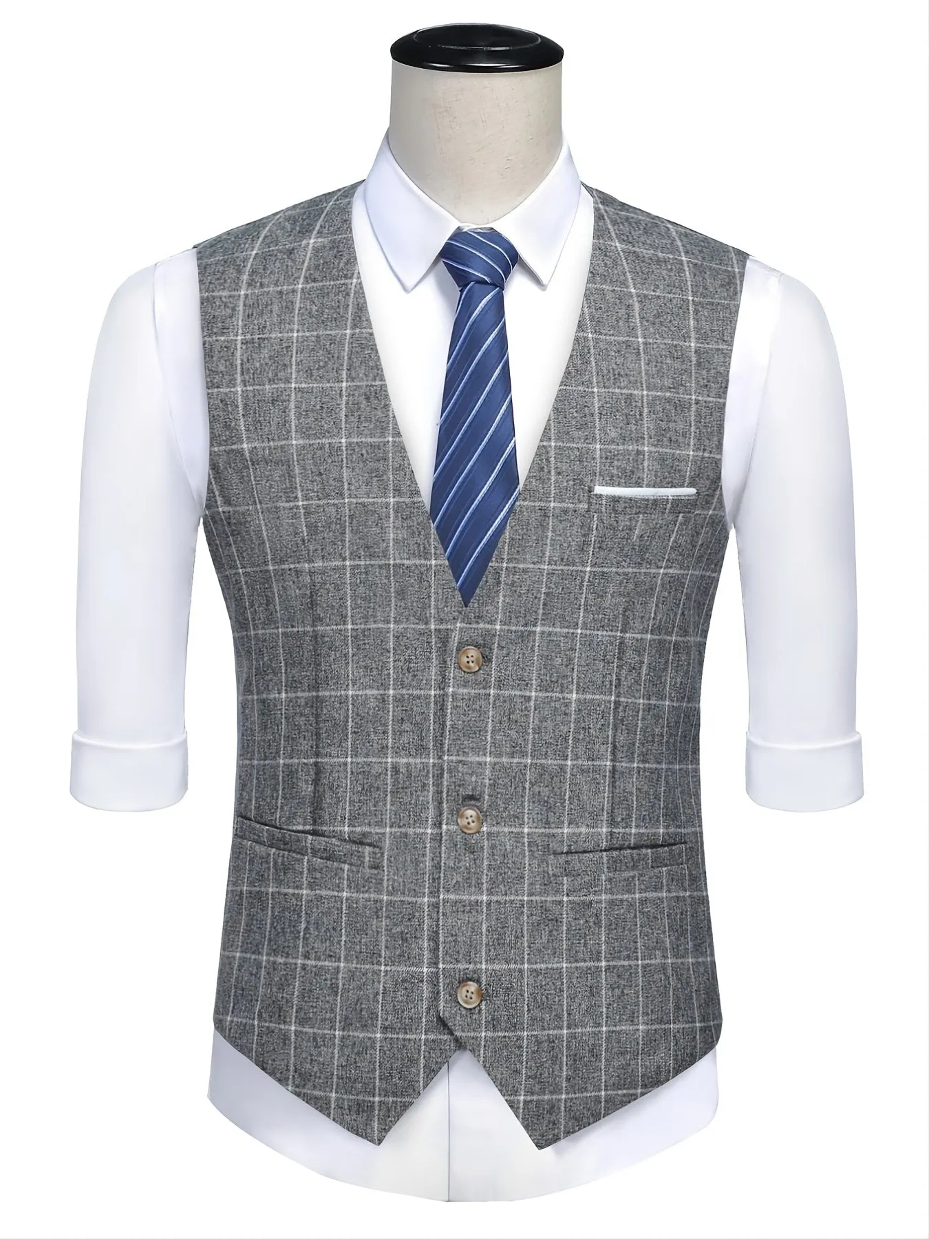 Men's Casual V-neck Plaid Slim Fit Single Breasted Suit Vest