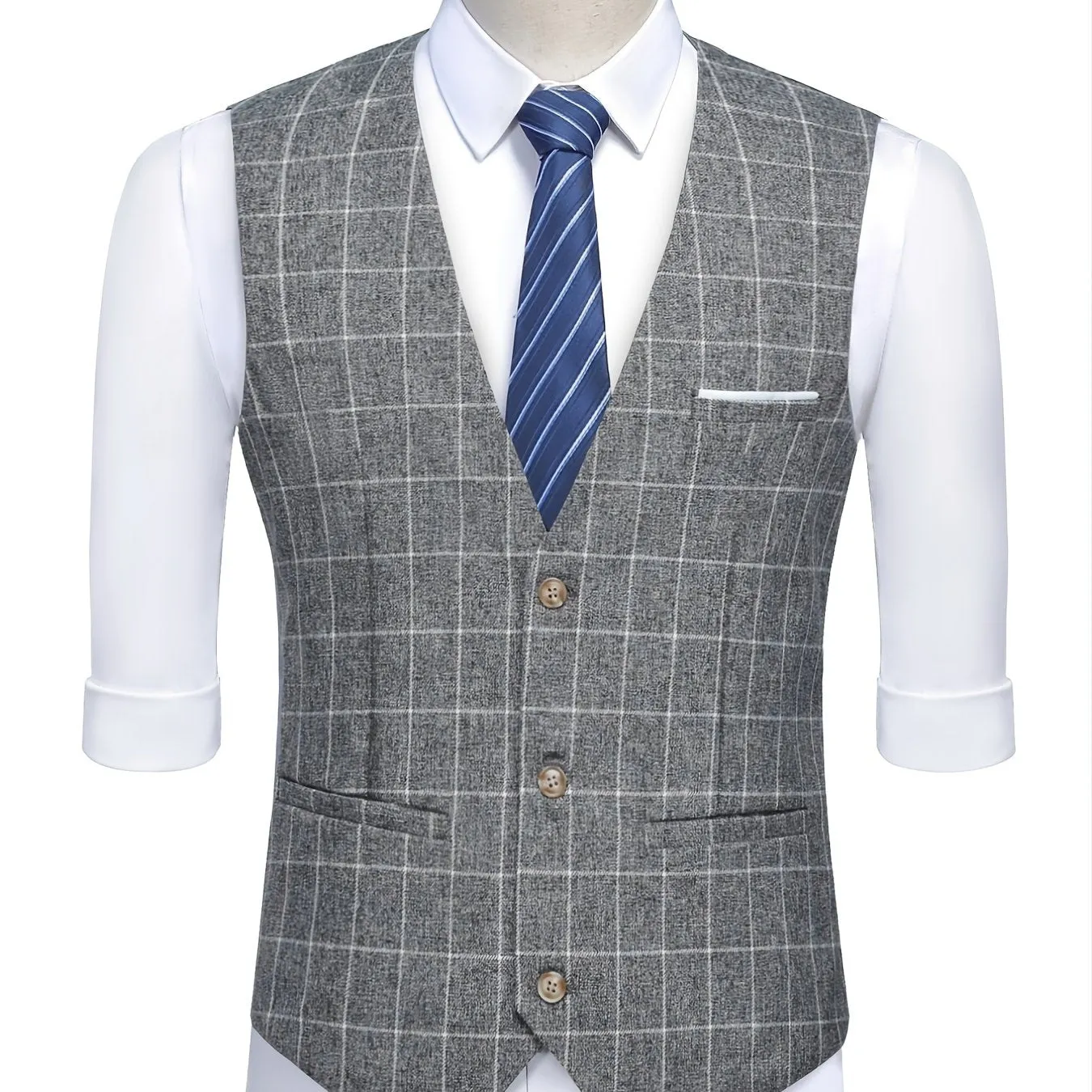 Men's Casual V-neck Plaid Slim Fit Single Breasted Suit Vest