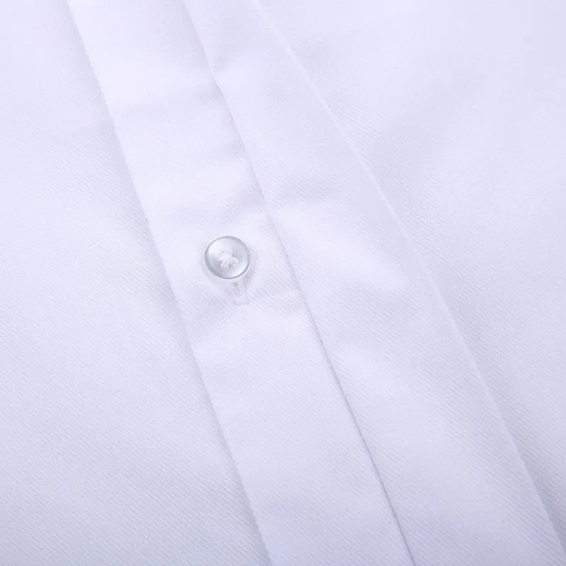 Men's Classic French Cuff Hidden Button Dress Shirt Long-sleeve Formal Business Standard-fit White Shirts (Cufflinks Included)