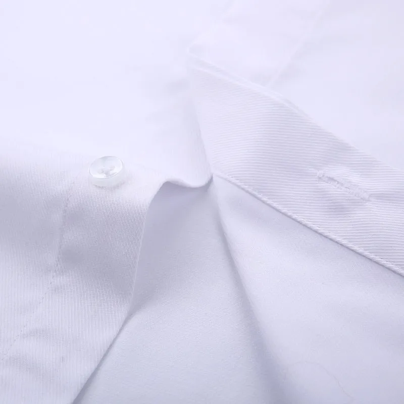 Men's Classic French Cuff Hidden Button Dress Shirt Long-sleeve Formal Business Standard-fit White Shirts (Cufflinks Included)