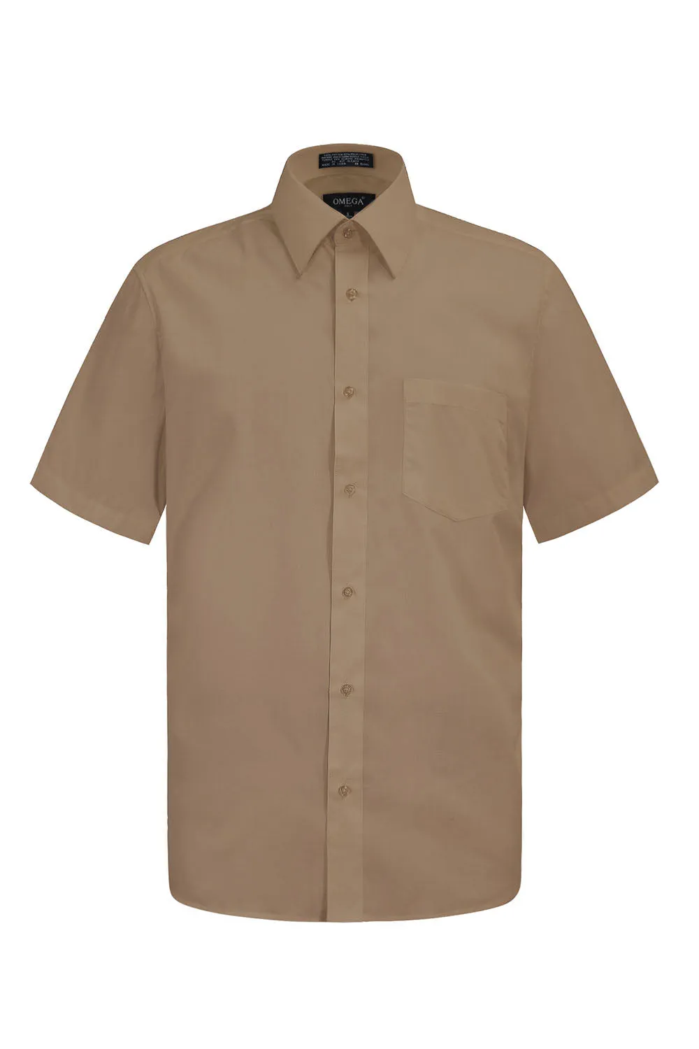 Men's Regular Fit Short Sleeve Solid Color Dress Shirts (Beige)