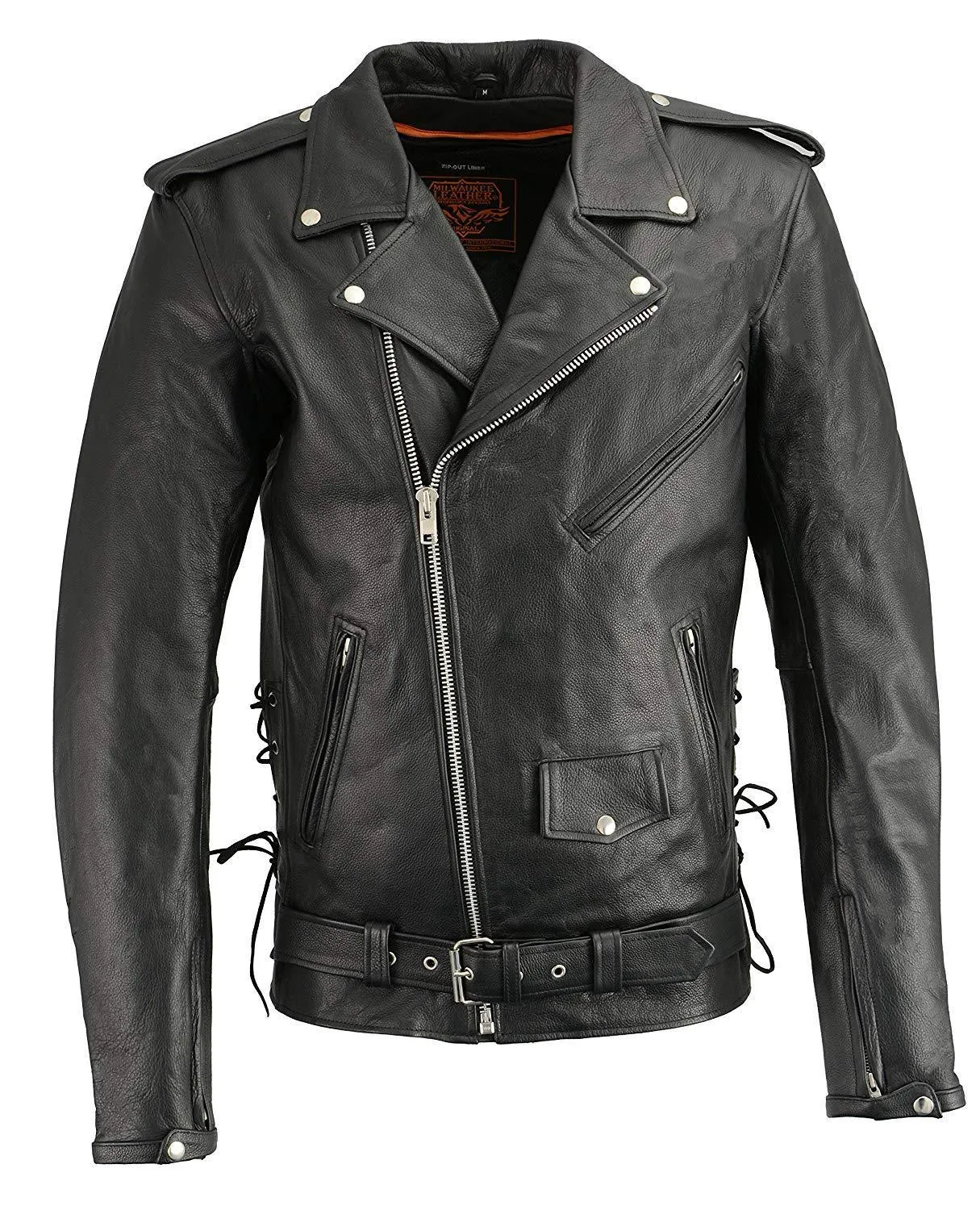 Milwaukee Leather-LKM1711TALL-Men's Black TALL Side Lace Police Style M/C Jacket with Gun Pockets