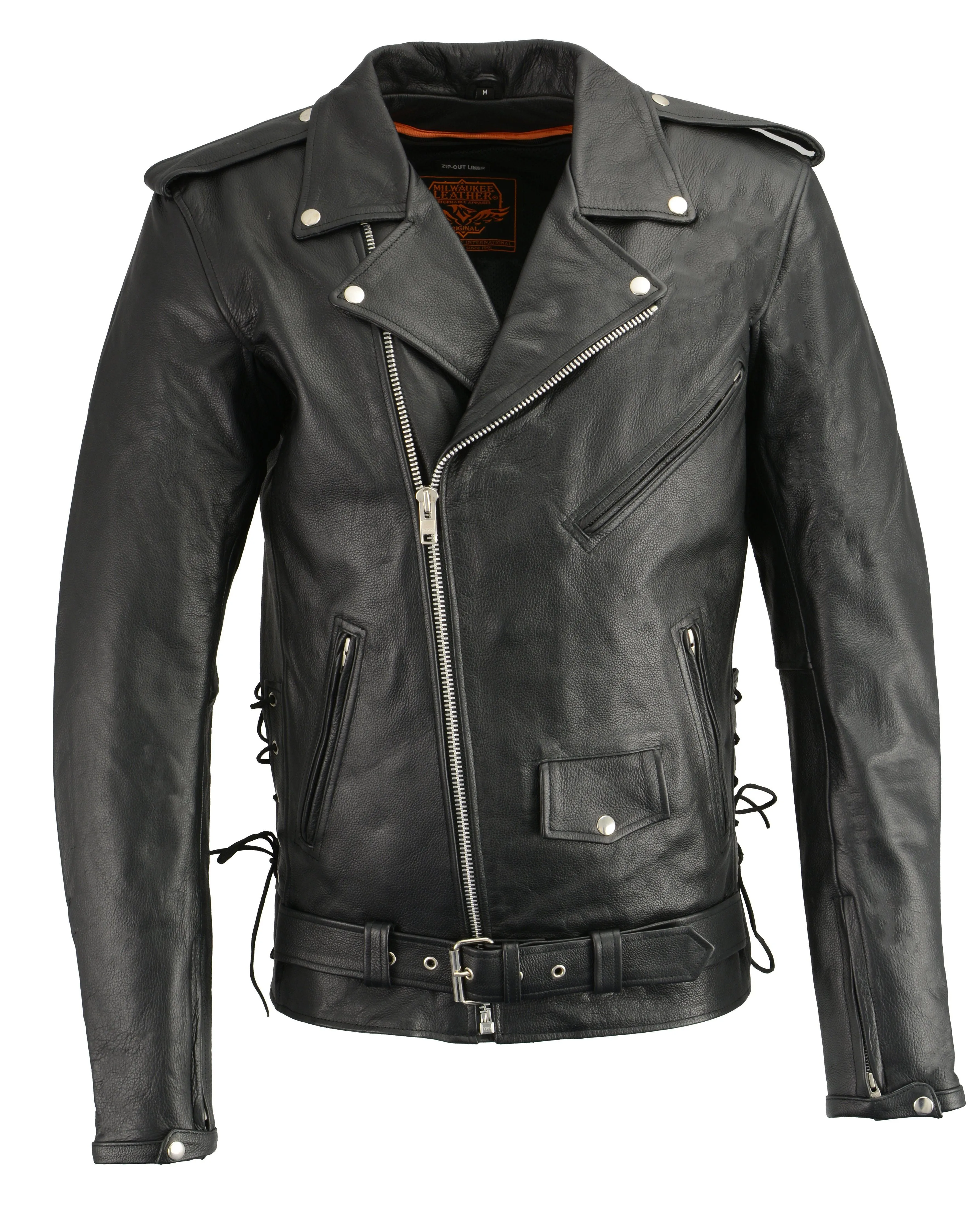 Milwaukee Leather-LKM1711TALL-Men's Black TALL Side Lace Police Style M/C Jacket with Gun Pockets