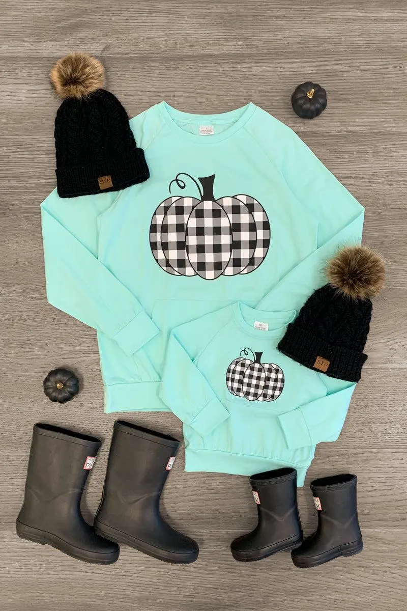 Mom & Me - Mint Plaid Pumpkin Top