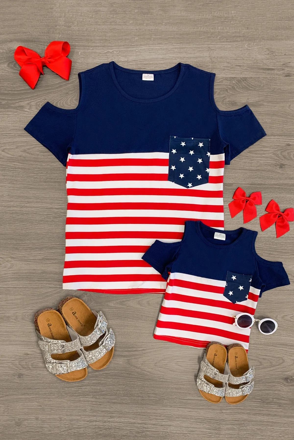 Mom & Me - Patriotic Cold Shoulder Pocket Top