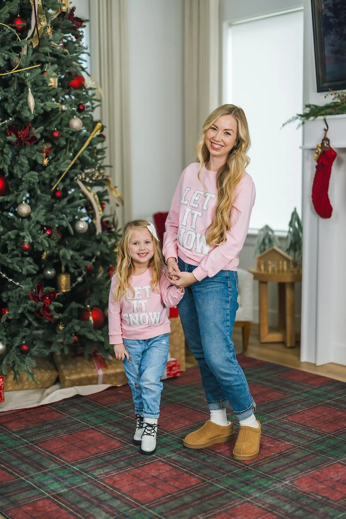 Mom & Me - "Let It Snow" Pink Chenille Patch Top