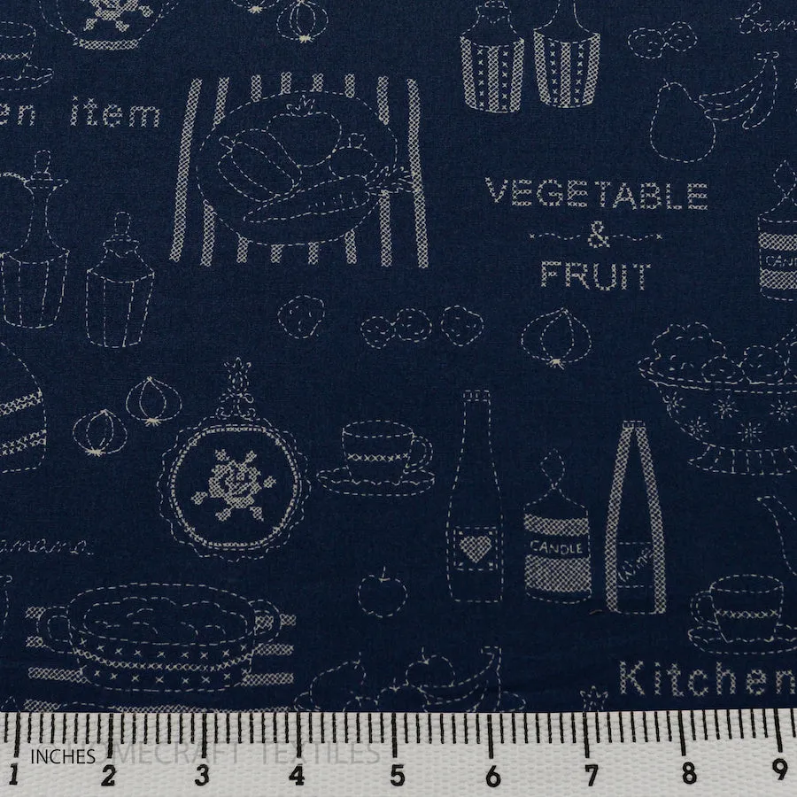 Navy Kitchen Cooking Cotton Print