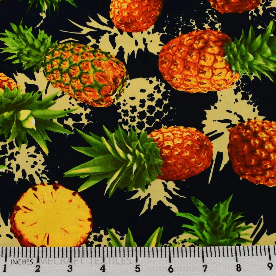 Navy Pineapples Cotton Print