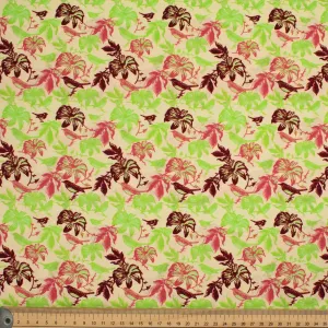 Old World Plants Collection #11 Maroon Birds & Green Leaves on Coral Cotton Prints