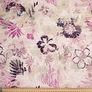 Old World Plants Collection #13 Dark Purple Flower & Pink Leaves on Baby Pink Cotton Prints