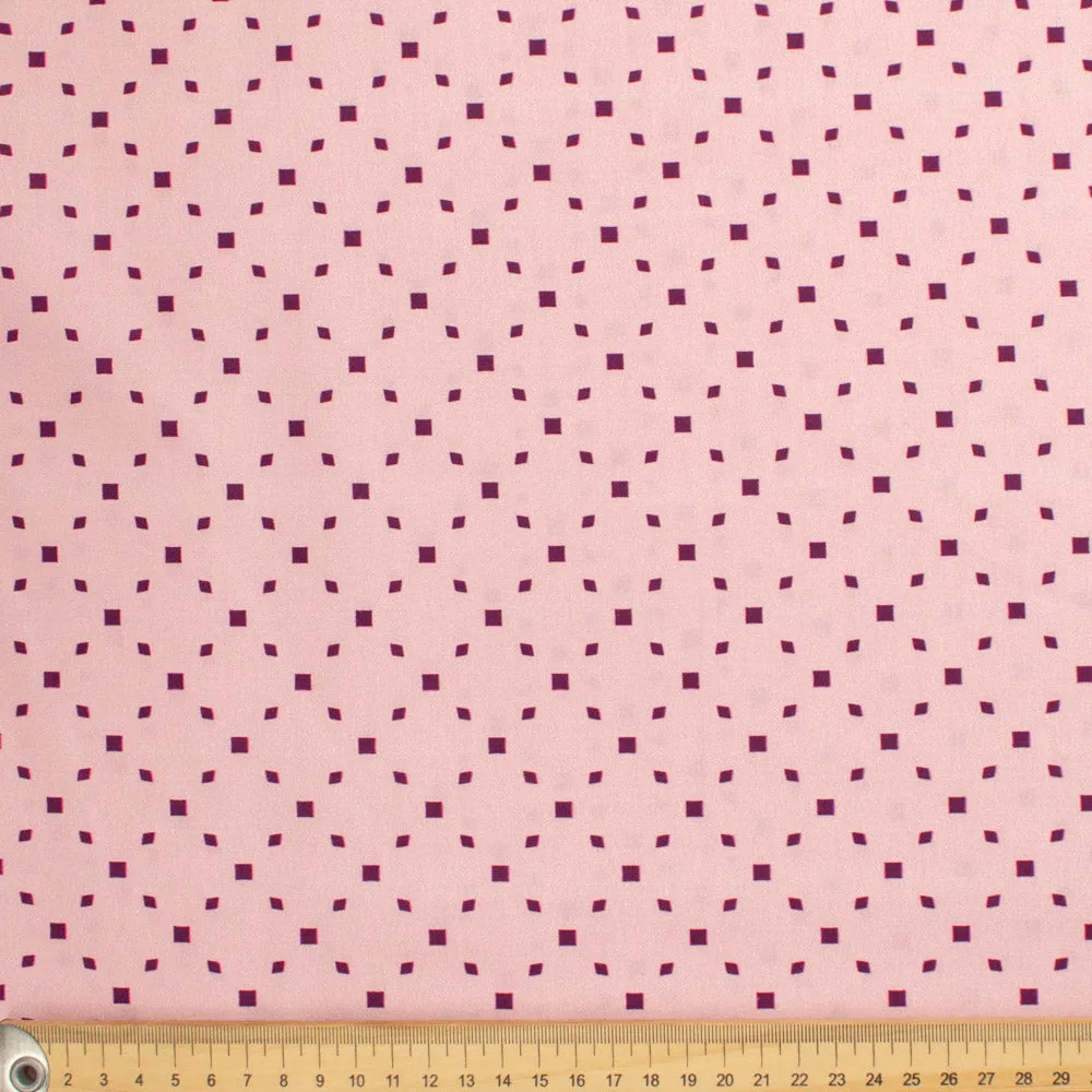 Old World Purple Collection #09 Purple Quadrilateral Geometric on Pink Cotton Prints