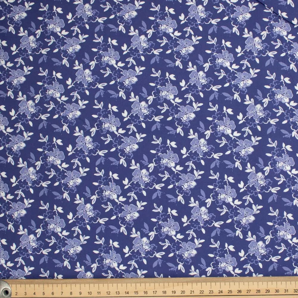 Petite Studio Blue Collection #02 White & Lilac Small Flower on Blue Cotton Prints