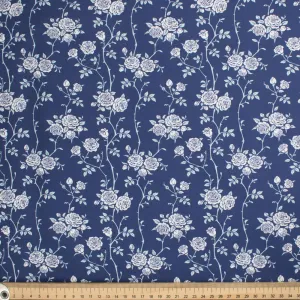 Petite Studio Blue Collection #03 White Roses Vines on Blue Cotton Prints