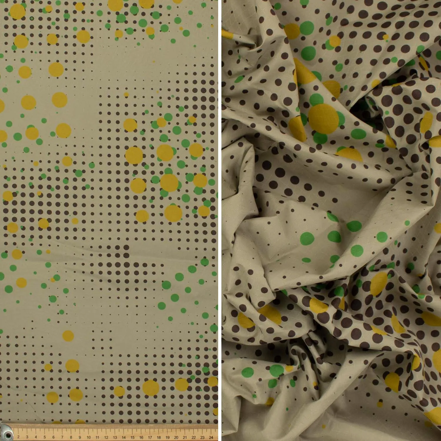 Printed Lining Design-12 Yellow & Green Dots on Khaki