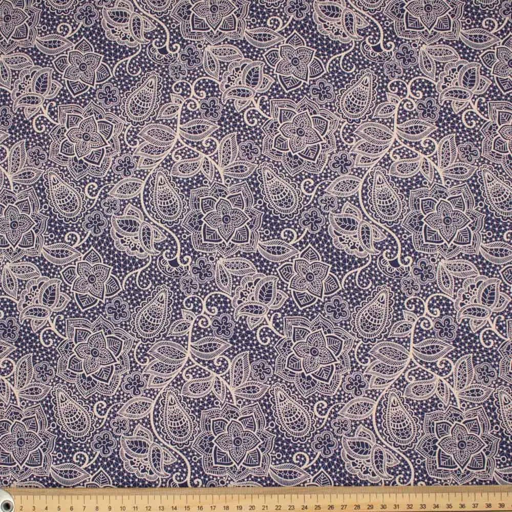 Provence Collection #17 Floral Lace on Purple Blue Cotton Prints