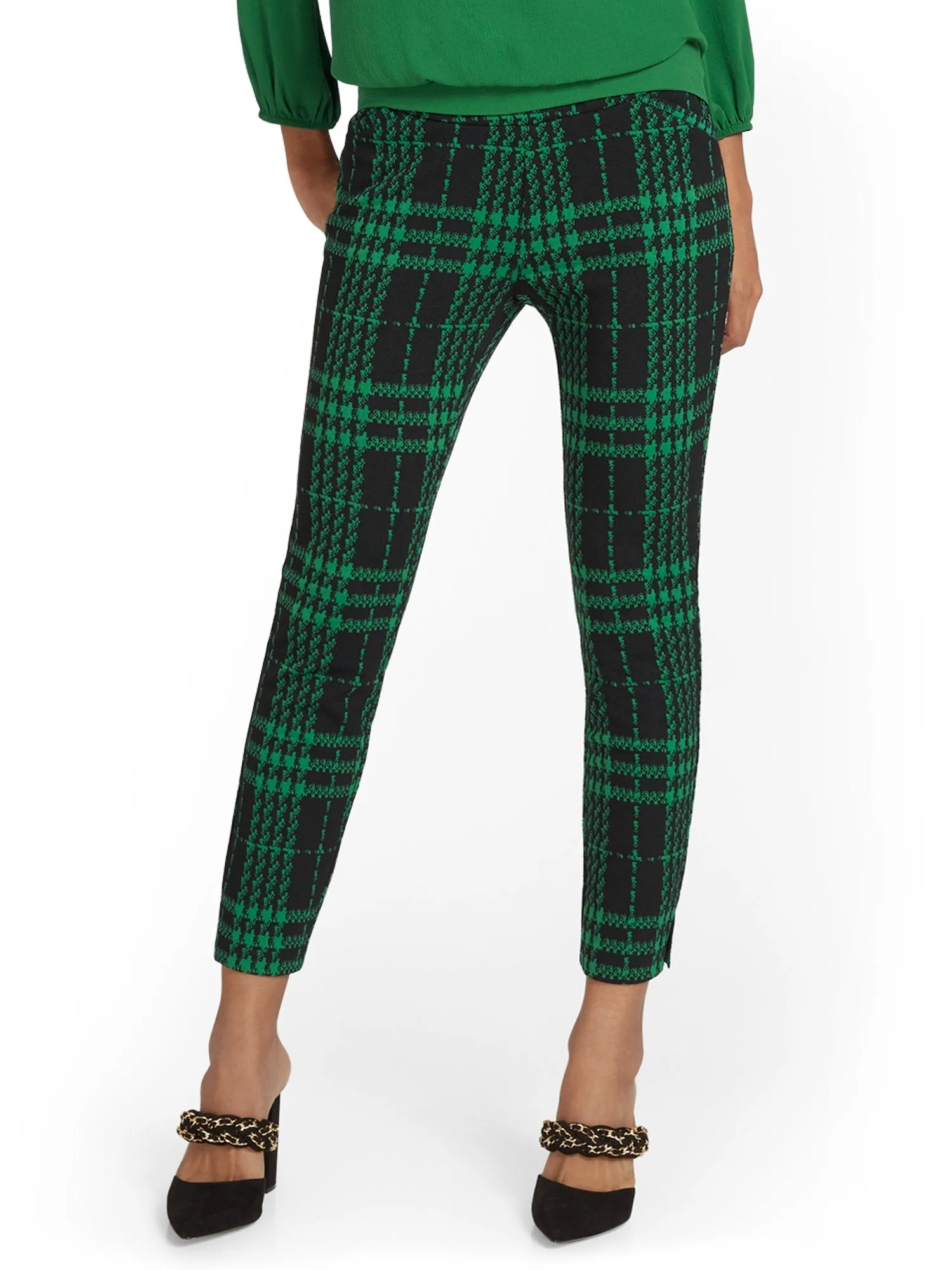 Pull-On Plaid Ankle Ponte Pant - Superflex