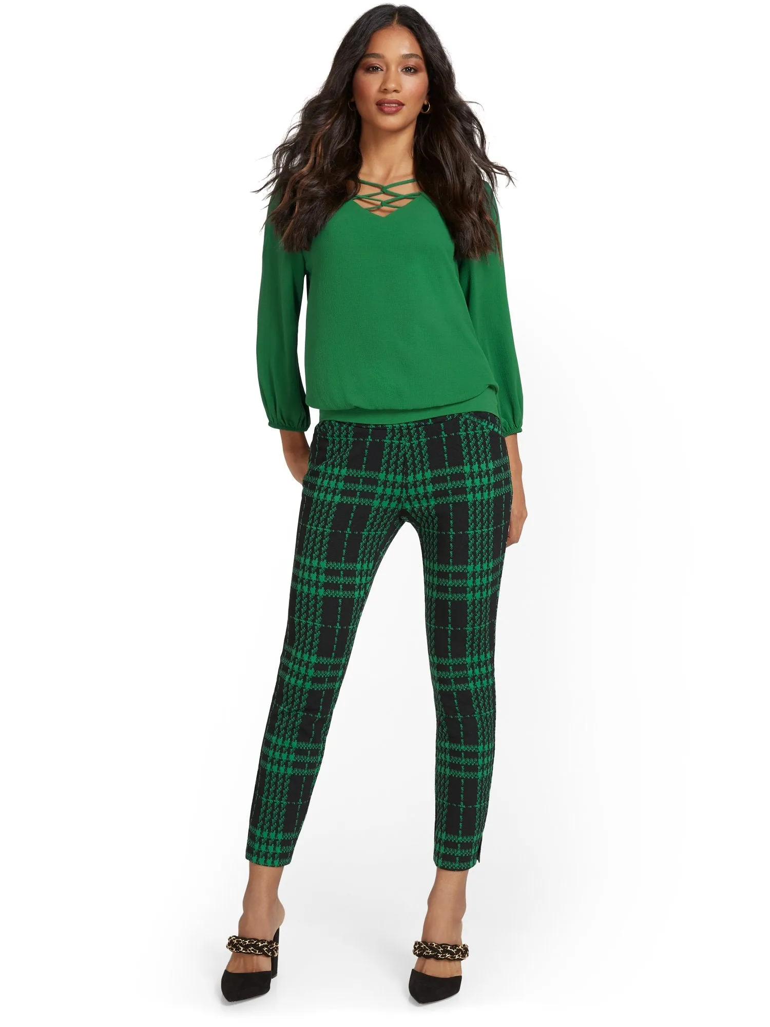 Pull-On Plaid Ankle Ponte Pant - Superflex