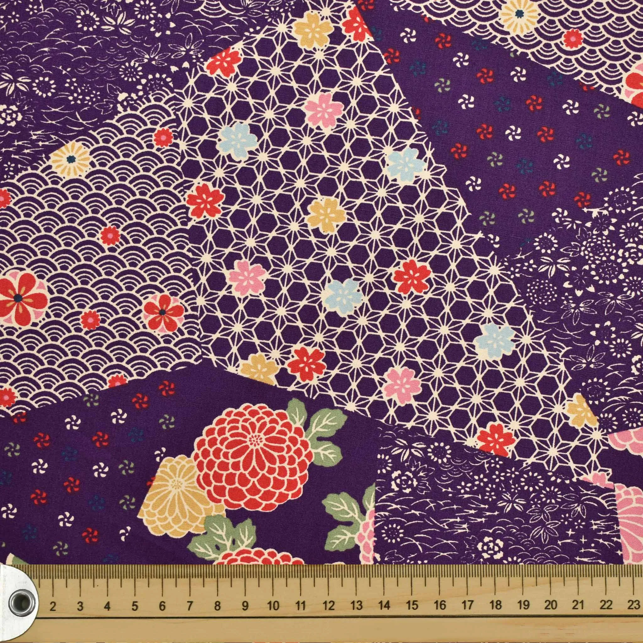 Purple Geometric Patchwork Cotton Print