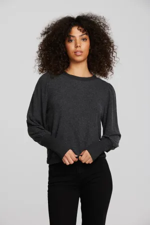 Recycled Bliss Knit Crewneck Pullover with Rib and Puff Sleeve