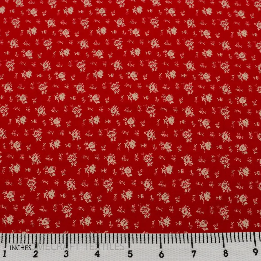 Red & Cream Vintage Floral Cotton Print