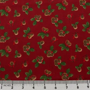 Red Festive Pinecones Cotton Print