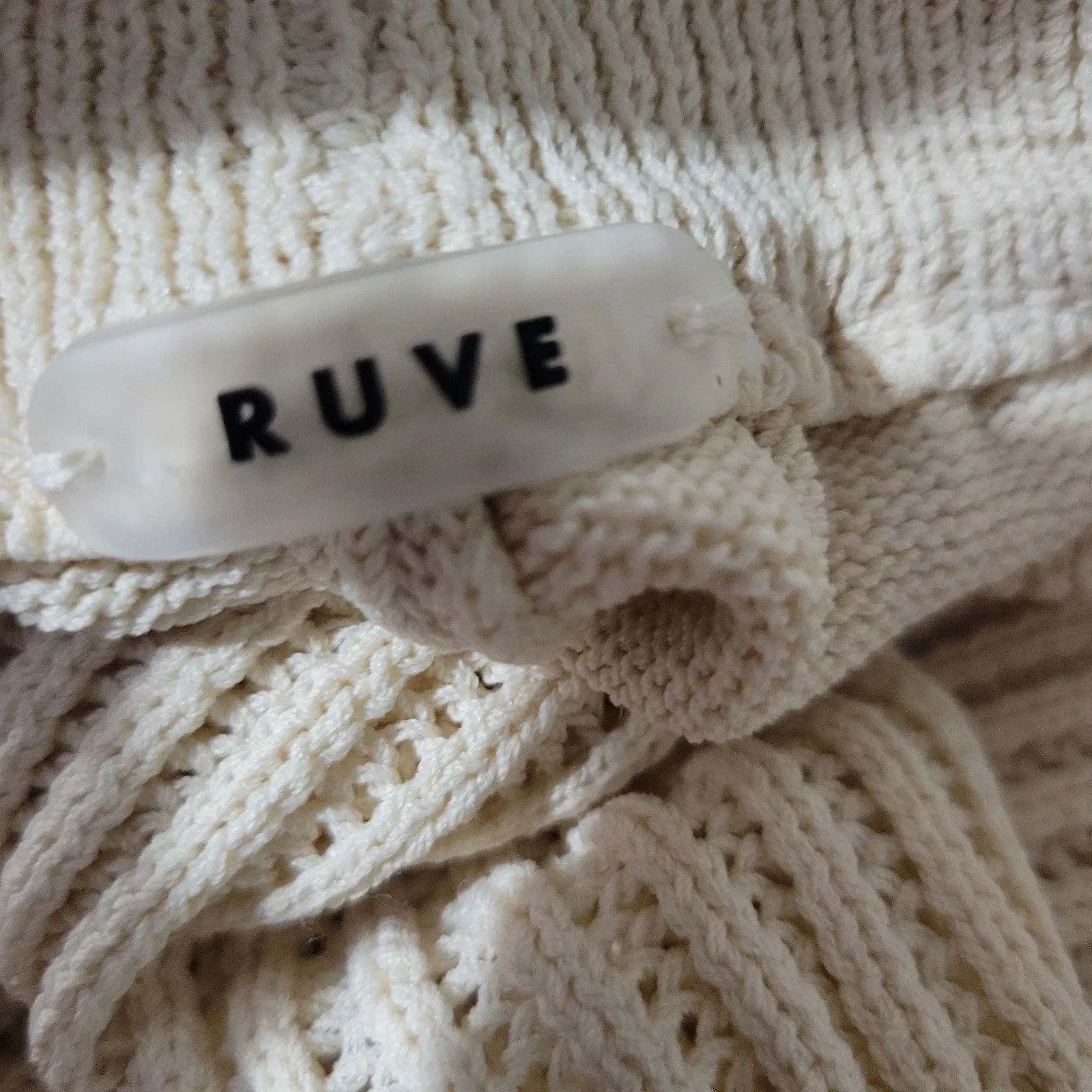 Ruve Loom Pants Beige 3D Knit See Through Knitwear Crocheted Slim Pull On Swim Coverup Size Small