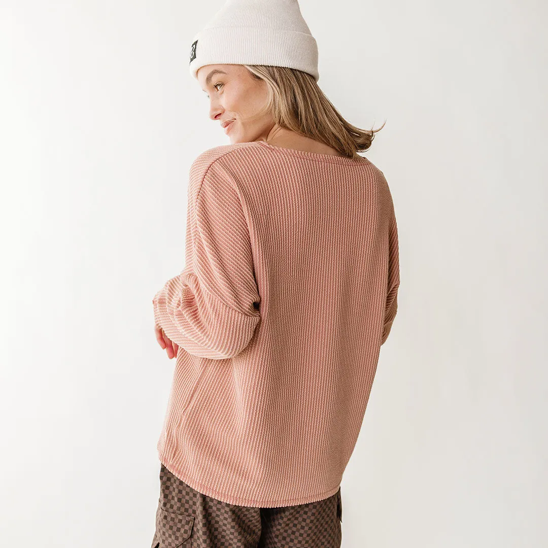 Sabrina Ribbed Pullover, Dusty Rose